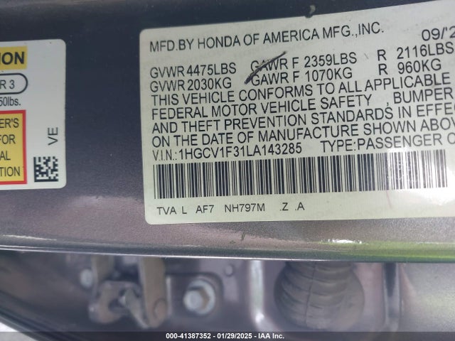 Honda Accord Sport 2020 1HGCV1F31LA143285 Image 9