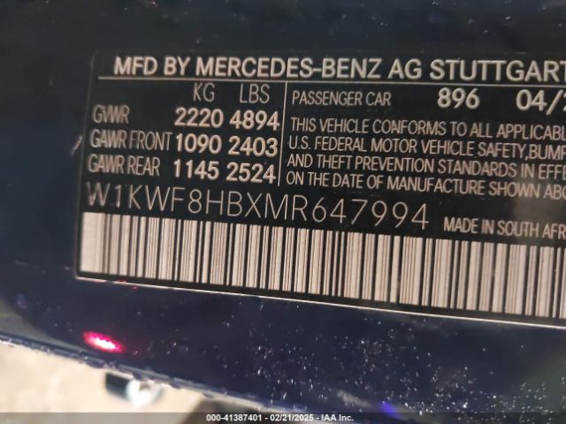 W1KWF8HBXMR647994 Mercedes-Benz Amg C 63 S