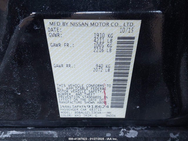 1N4AL3APXFN918624 Nissan Altima 2.5 S