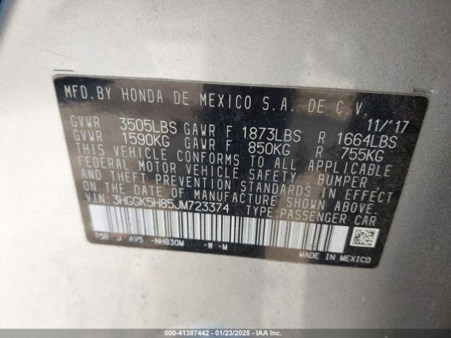 3HGGK5H85JM723374 Honda FIT EX