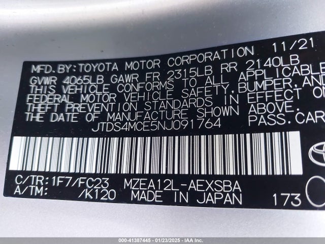 JTDS4MCE5NJ091764 Toyota COROLLA SE