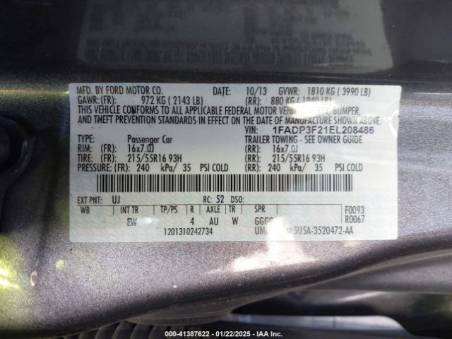1FADP3F21EL208486 Ford FOCUS SE