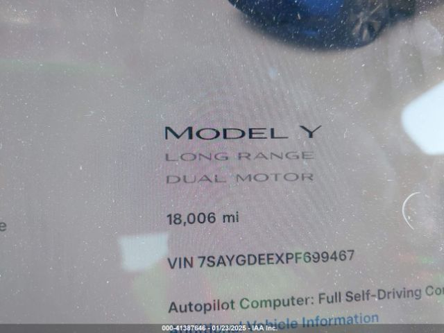 7SAYGDEEXPF699467 Tesla Model Y Awd/long Range Dual Motor All-wheel Drive