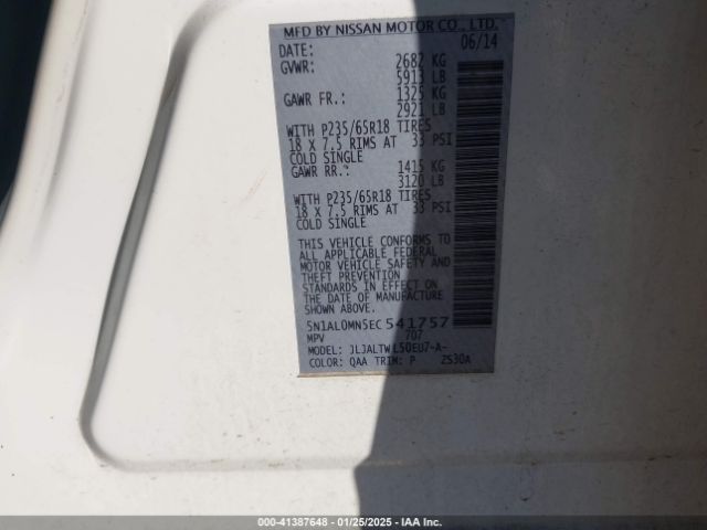 5N1AL0MN5EC541757 Infiniti QX60