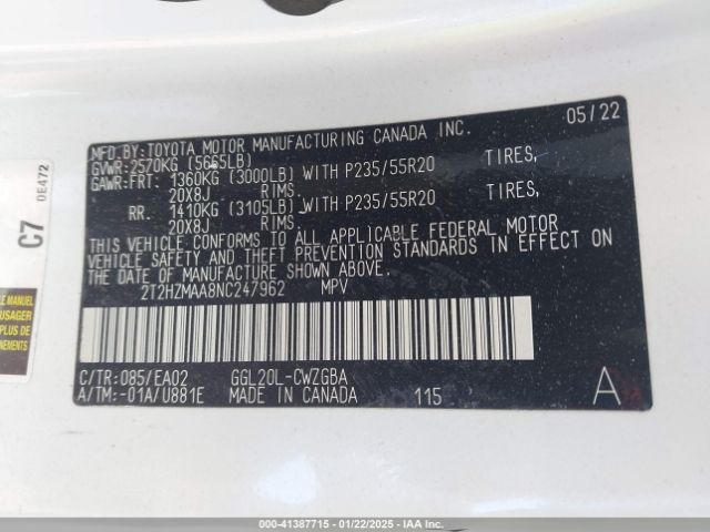 2T2HZMAA8NC247962 Lexus RX 350