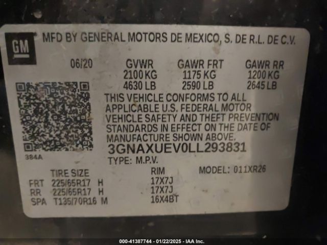 3GNAXUEV0LL293831 Chevrolet Equinox Awd Lt 1.5l Turbo
