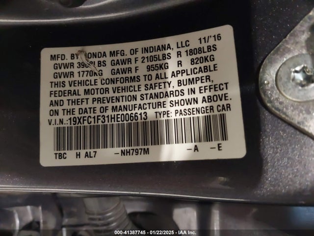 Honda Civic Ex-t 2017 19XFC1F31HE006613 Image 9