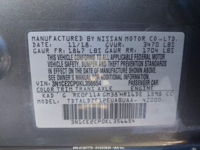 3N1CE2CP0KL356654 Nissan Versa Note Sv