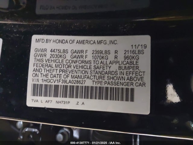 1HGCV1F39LA028627 Honda Accord Sport