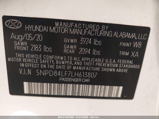 5NPD84LF7LH613807 Hyundai Elantra Value Edition