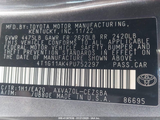 Toyota CAMRY SE 2023 4T1G11AK4PU752297 Image 9