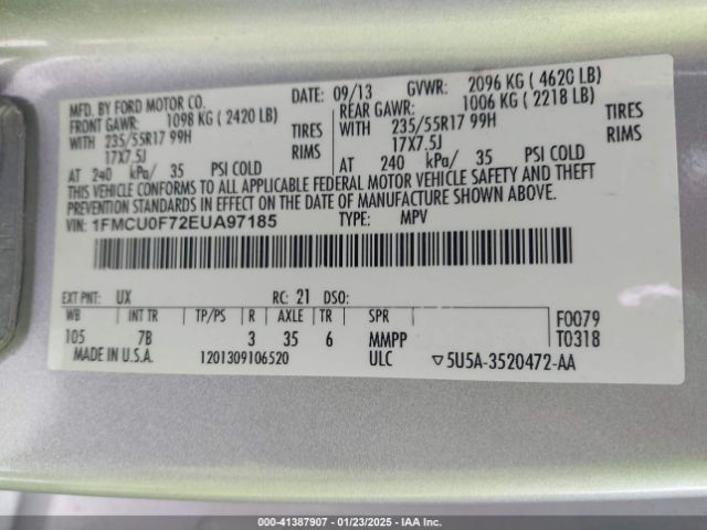 1FMCU0F72EUA97185 Ford ESCAPE S