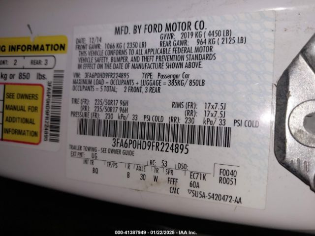 3FA6P0HD9FR224895 Ford FUSION SE