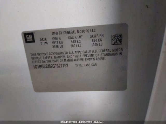 1G1BG5SM9G7327752 Chevrolet Cruze Premier Auto
