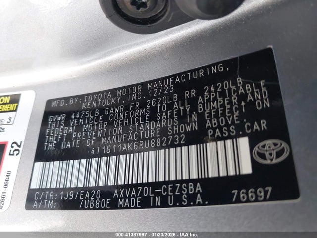 4T1G11AK6RU882732 Toyota CAMRY SE