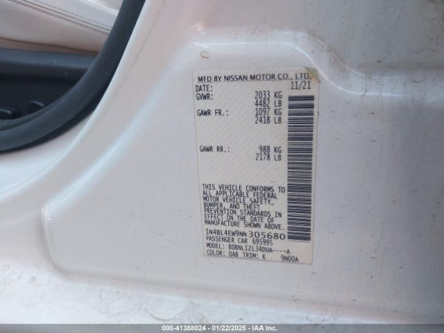 1N4BL4EW9NN305680 Nissan Altima Sl Intelligent Awd