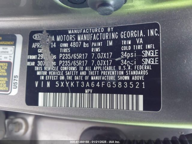 5XYKT3A64FG583521 KIA SORENTO LX
