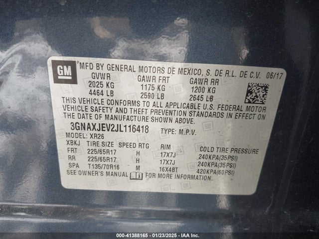 3GNAXJEV2JL116418 Chevrolet EQUINOX LT