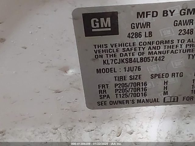 KL7CJKSB4LB057442 Chevrolet Trax Fwd Ls
