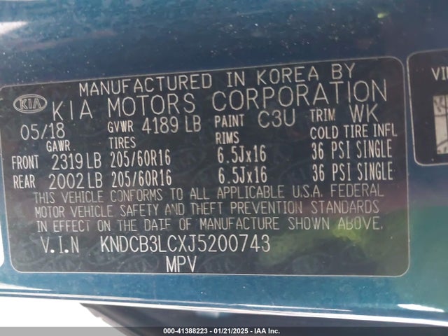 KNDCB3LCXJ5200743 KIA NIRO LX