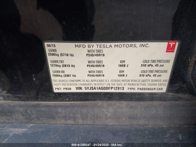2013 TESLA MODEL S 5YJSA1AG0DFP12913 Photo 8
