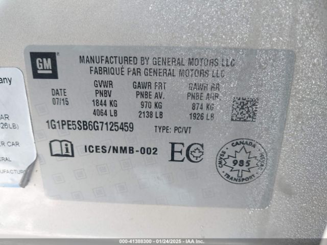 1G1PE5SB6G7125459 Chevrolet Cruze Limited 1lt Auto