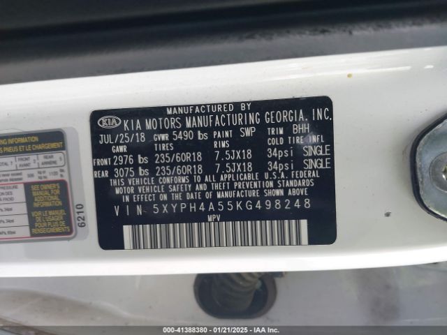 5XYPH4A55KG498248 KIA Sorento 3.3l Ex