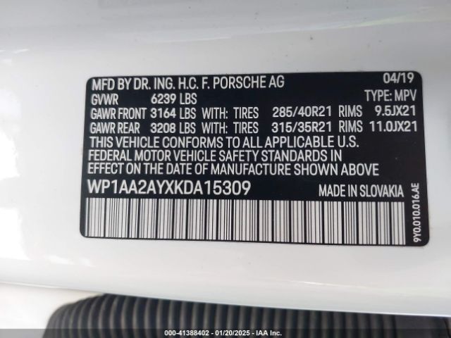 WP1AA2AYXKDA15309 Porsche Cayenne