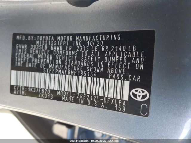 5YFEPMAE8MP185154 Toyota COROLLA LE
