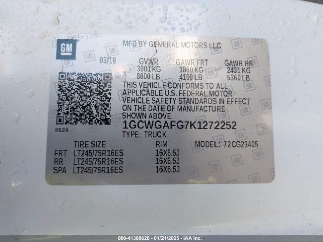 1GCWGAFG7K1272252 Chevrolet Express 2500 Work Van