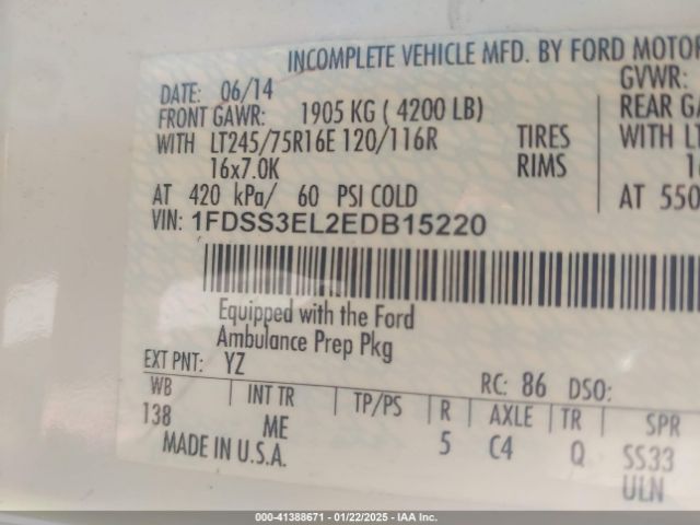 1FDSS3EL2EDB15220 Ford E-350 Super Duty Commercial