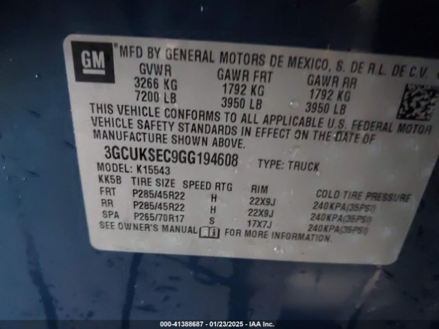 3GCUKSEC9GG194608 Chevrolet Silverado 1500 2lz
