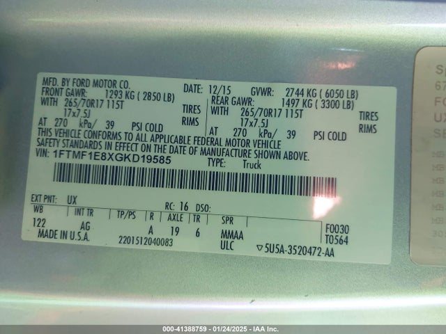 Ford F-150 Xl 2016 1FTMF1E8XGKD19585 Image 9