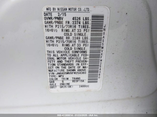 Nissan Rogue Select S 2015 JN8AS5MVXFW254360 Image 9