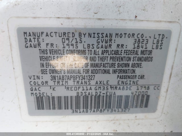 3N1AB7AP8FY341327 Nissan SENTRA SV