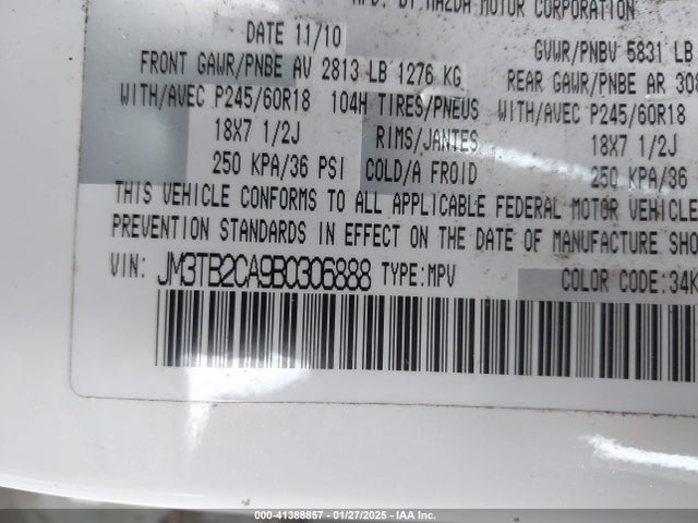 Продажа на аукционе авто 2011 Mazda Cx-9 Touring, vin: JM3TB2CA9B0306888, номер лота: 41388857