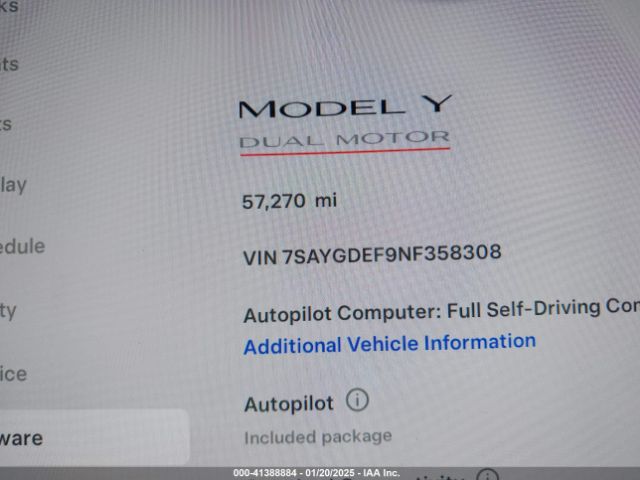7SAYGDEF9NF358308 Tesla Model Y Performance Dual Motor All-wheel Drive