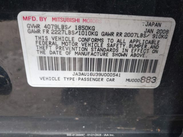2009 MITSUBISHI LANCER JA3AU16U39U000541 Photo 8