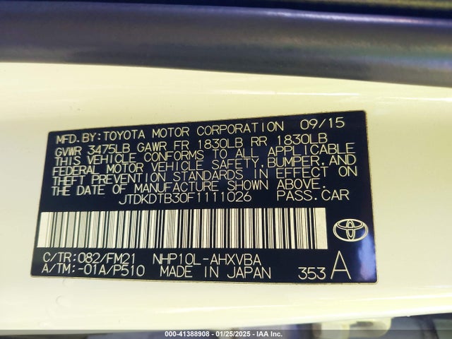 JTDKDTB30F1111026 Toyota 1nz-fxe+1lm