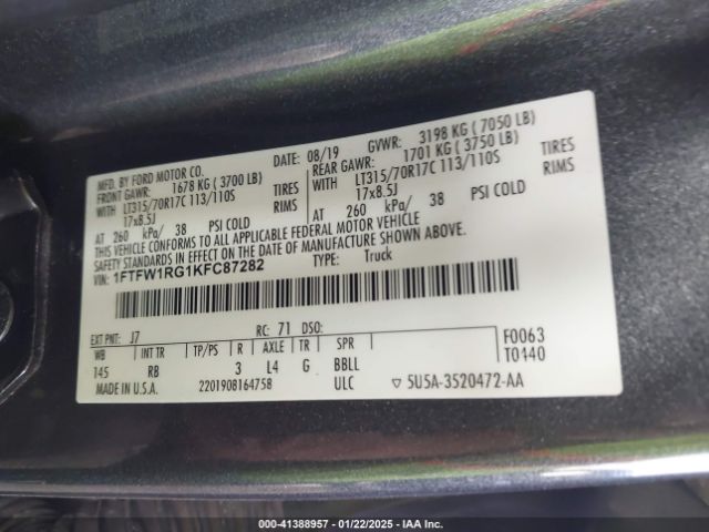 1FTFW1RG1KFC87282 Ford F-150 Raptor