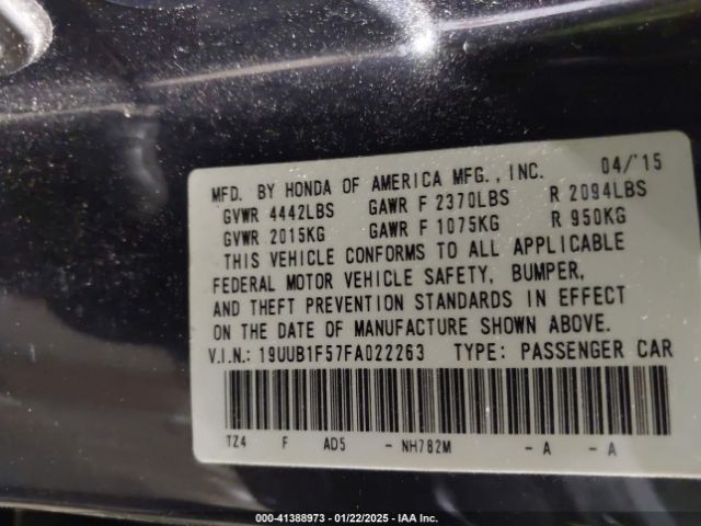 19UUB1F57FA022263 Acura TLX TECH