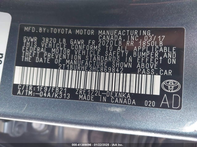 Toyota COROLLA LE 2017 2T1BURHE3HC869842 Image 9