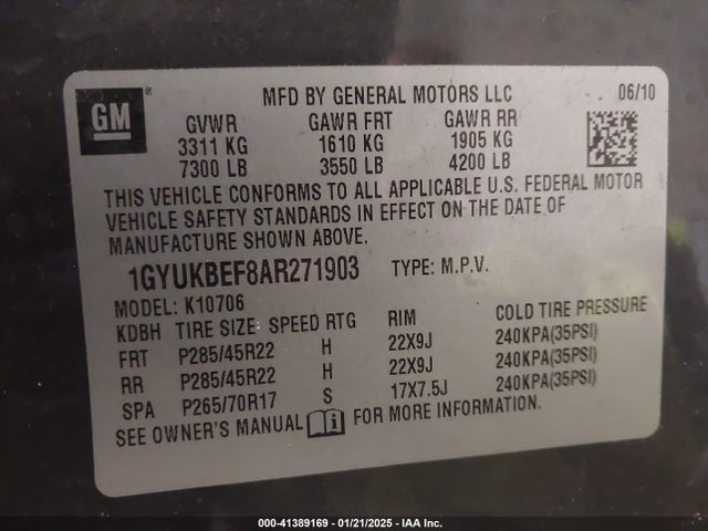2010 CADILLAC ESCALADE 1GYUKBEF8AR271903 Photo 8