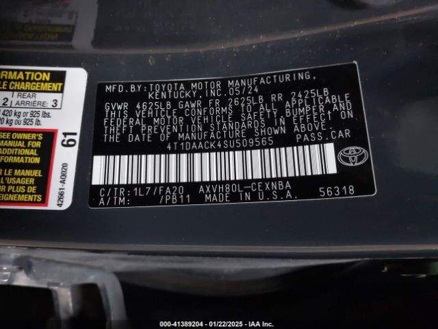 4T1DAACK4SU509565 Toyota CAMRY LE