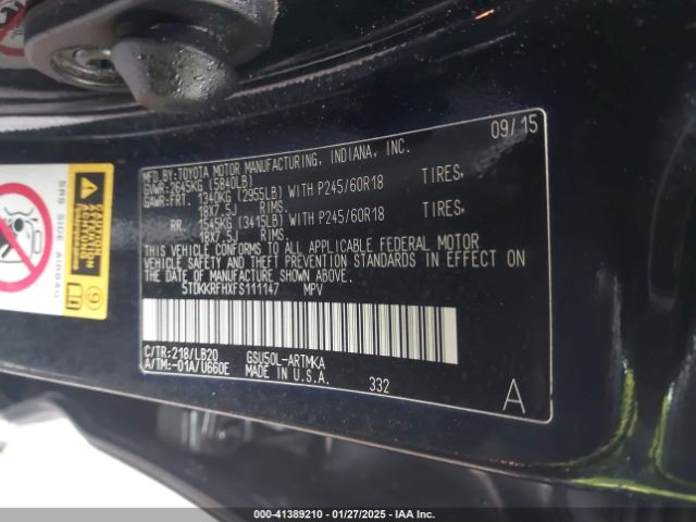 5TDKKRFHXFS111147 Toyota Highlander Xle V6