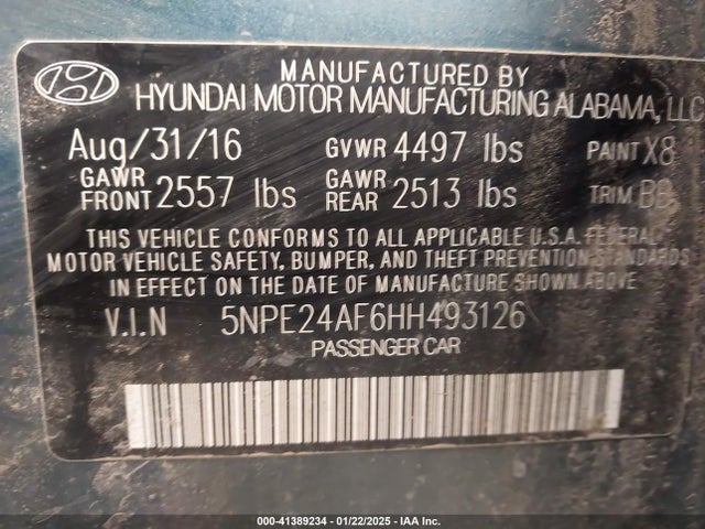 5NPE24AF6HH493126 Hyundai Sonata