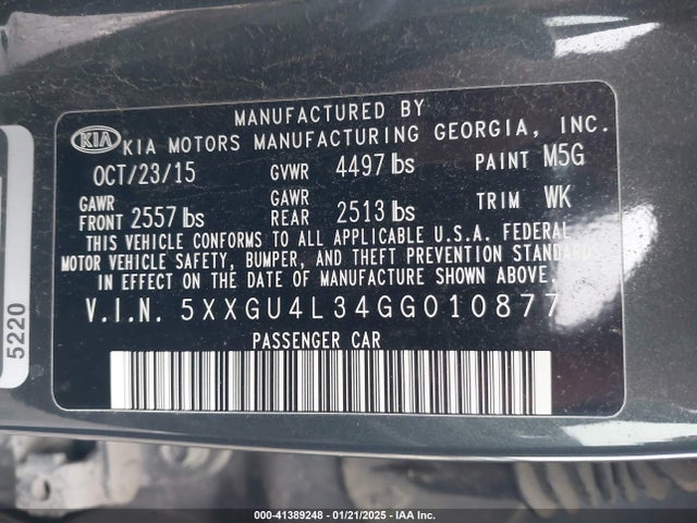 5XXGU4L34GG010877 KIA OPTIMA EX