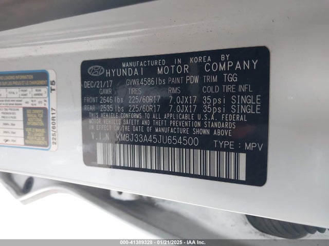 KM8J33A45JU654500 Hyundai TUCSON SEL