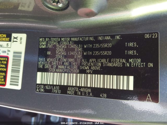 5TDFARAH2PS525908 Toyota Highlander Hybrid Platinum