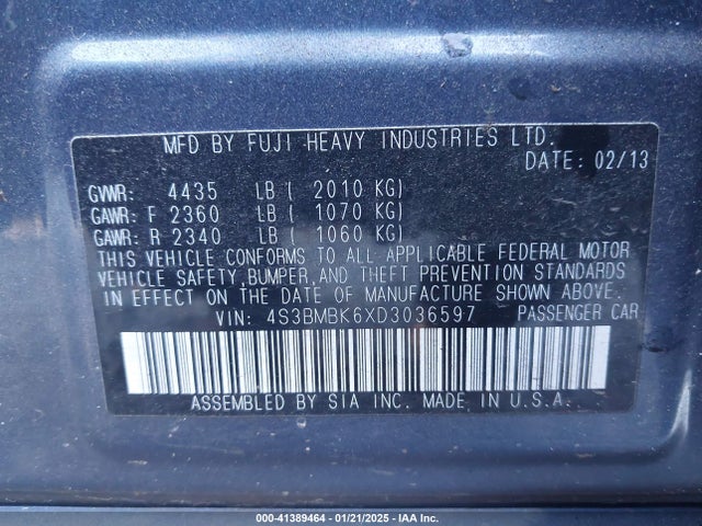 Aukcja sprzedaży 2013 Subaru Legacy 2.5i Limited, vin: 4S3BMBK6XD3036597, numer aukcji: 41389464